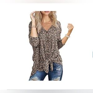 Leopard print Waffle Knit Tunic Blouse